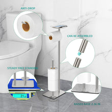 Load image into Gallery viewer, Stylish Free Standing Toilet Paper Holder Stand with 4 Roll Capacity in Brush...