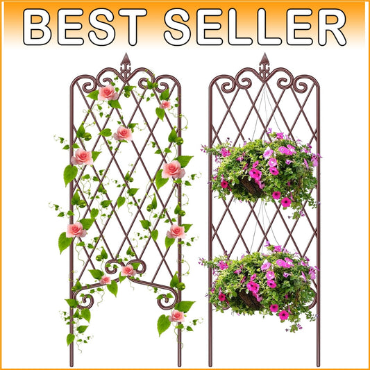 Elegant Scroll Design Garden Trellis - Bronze Metal for Climbing Plants, 2 Pack