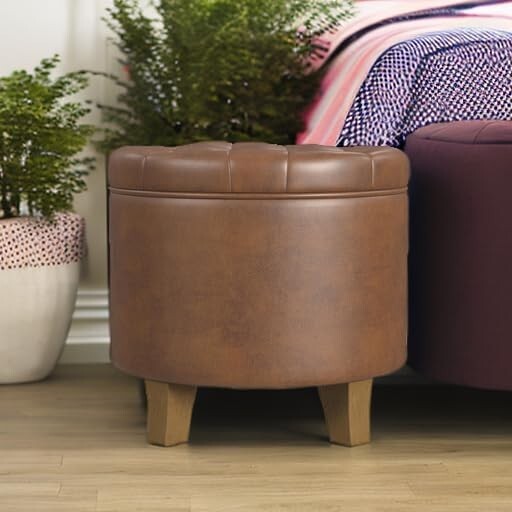Elegant 19" Round Faux Leather Ottoman with Storage - Perfect for Living Rooms