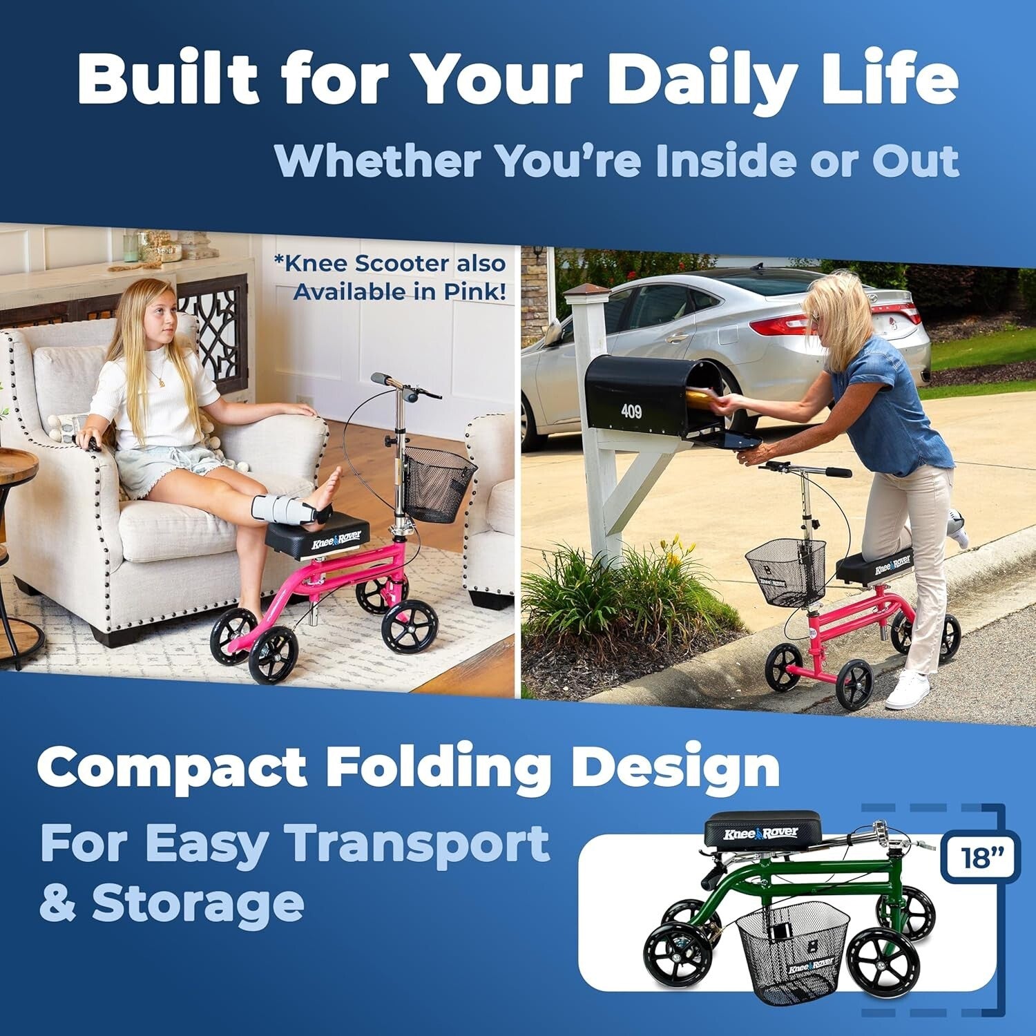 Foldable Knee Rover Scooter for Foot Surgery - Comfort & Control with Basket