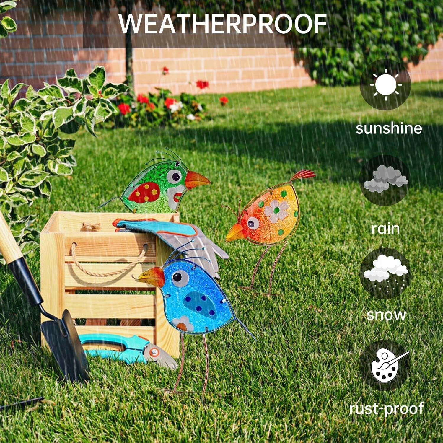 Handcrafted Bird Garden Art - 3PCS of Colorful Yard Statues, Perfect for Gifting