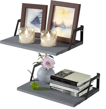Load image into Gallery viewer, Rustic Floating Shelves Set of 2 - Weathered Gray Wood with Large Capacity