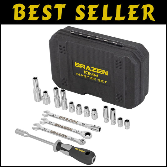 Complete 10mm Socket Set: 12 Sockets, 3 Wrenches & Nut Driver - Portable Case