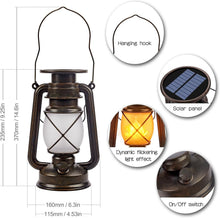 Load image into Gallery viewer, 2-Pack Solar Lanterns: Vintage Outdoor Hanging Lights with Flickering Flame