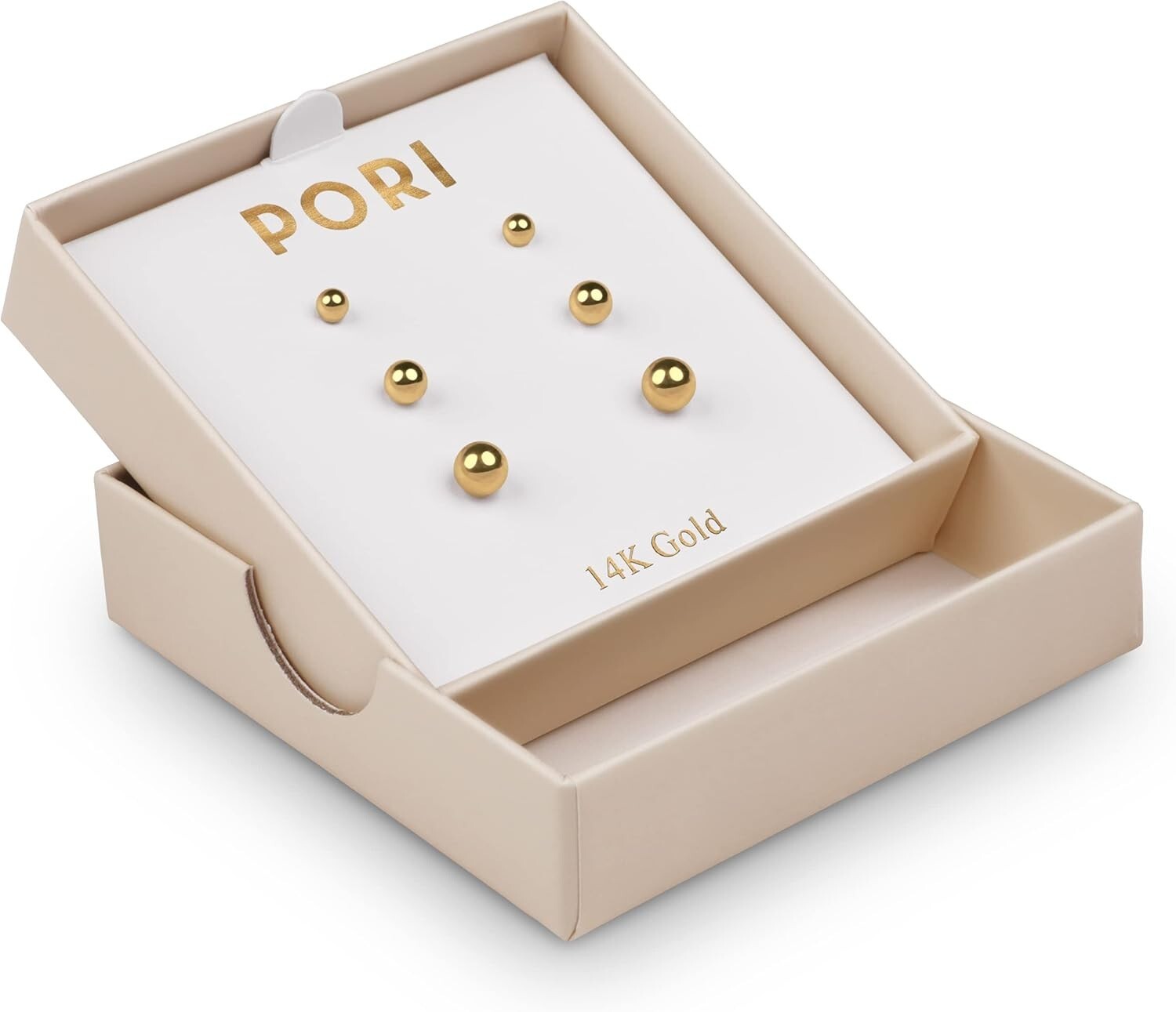 14K Solid Gold Triple-Pack Ball Stud Earrings - Comfortable for Sensitive Ears