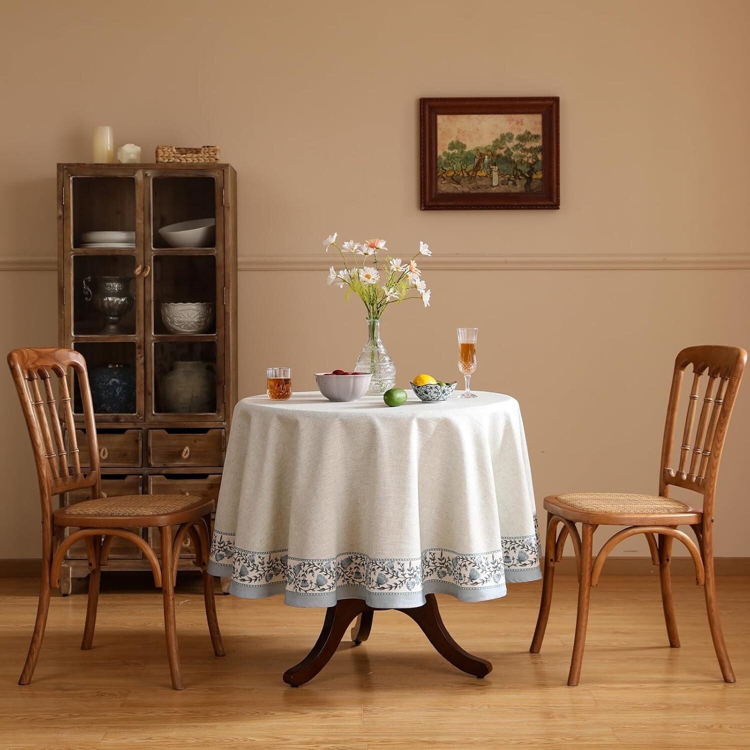 Luxury 67” Round Table Cover with Exquisite Floral Design - Machine Washable