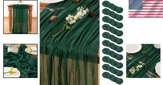 Premium Emerald Green Cheesecloth Table Runner Set - Perfect for Any Celebration