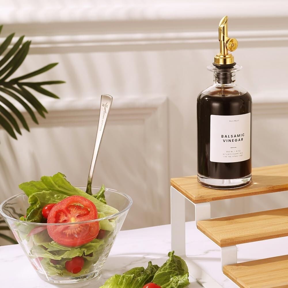 Elegant 350ml Olive Oil Dispenser Set with Gold Pourers and Waterproof Labels