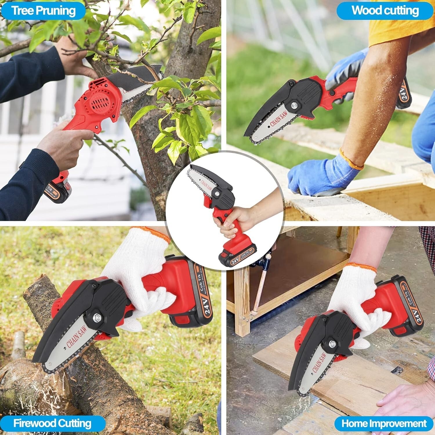 Cordless Mini Chainsaw - 4 Inch Rechargeable 550W Lightweight One-Handed Tool