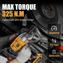 Load image into Gallery viewer, Cordless Impact Wrench 1/2'' 20V Battery Powered - 325N.m Torque with LED Light