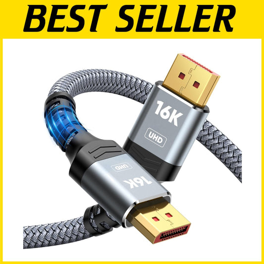15FT DisplayPort 2.1 Cable - 54Gbps, 16K@60Hz, Braided with Anti-Interference
