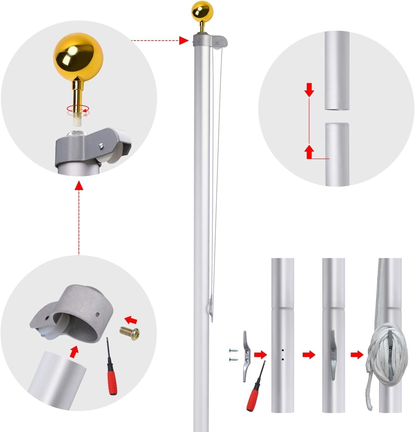 All-Weather 16FT Heavy-Duty Flagpole with Easy Installation and Storage