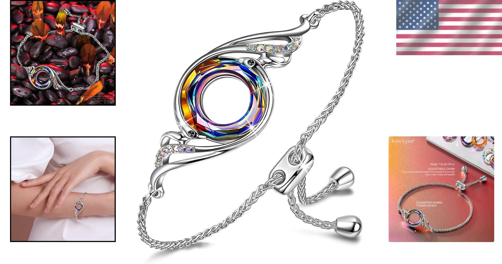 Elegant Phoenix Slider Bracelet with Sparkling Austrian Crystals - Women's Gift