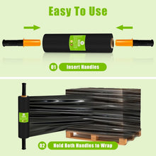 Load image into Gallery viewer, Heavy Duty 15in x 1000ft Plastic Stretch Film Roll with Handles - Black, 2 Pack