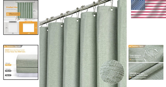 108x72 Inch Sage Green Shower Curtain with Weighted Hem - Waterproof & Easy Care