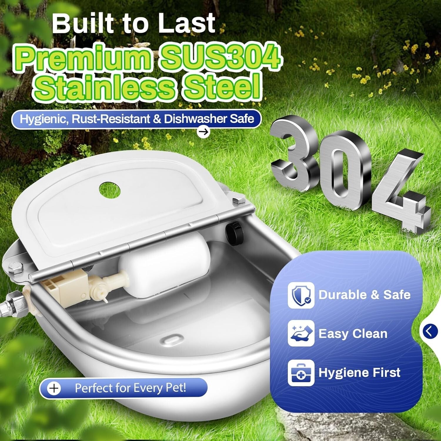 2.5L Auto-Filling Stainless Steel Water Bowl Kit for Farm Animals - Complete Set