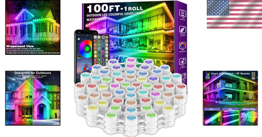 100FT RGB Eaves Lights - Smart App Control with Custom Scenes for Outdoor Decor