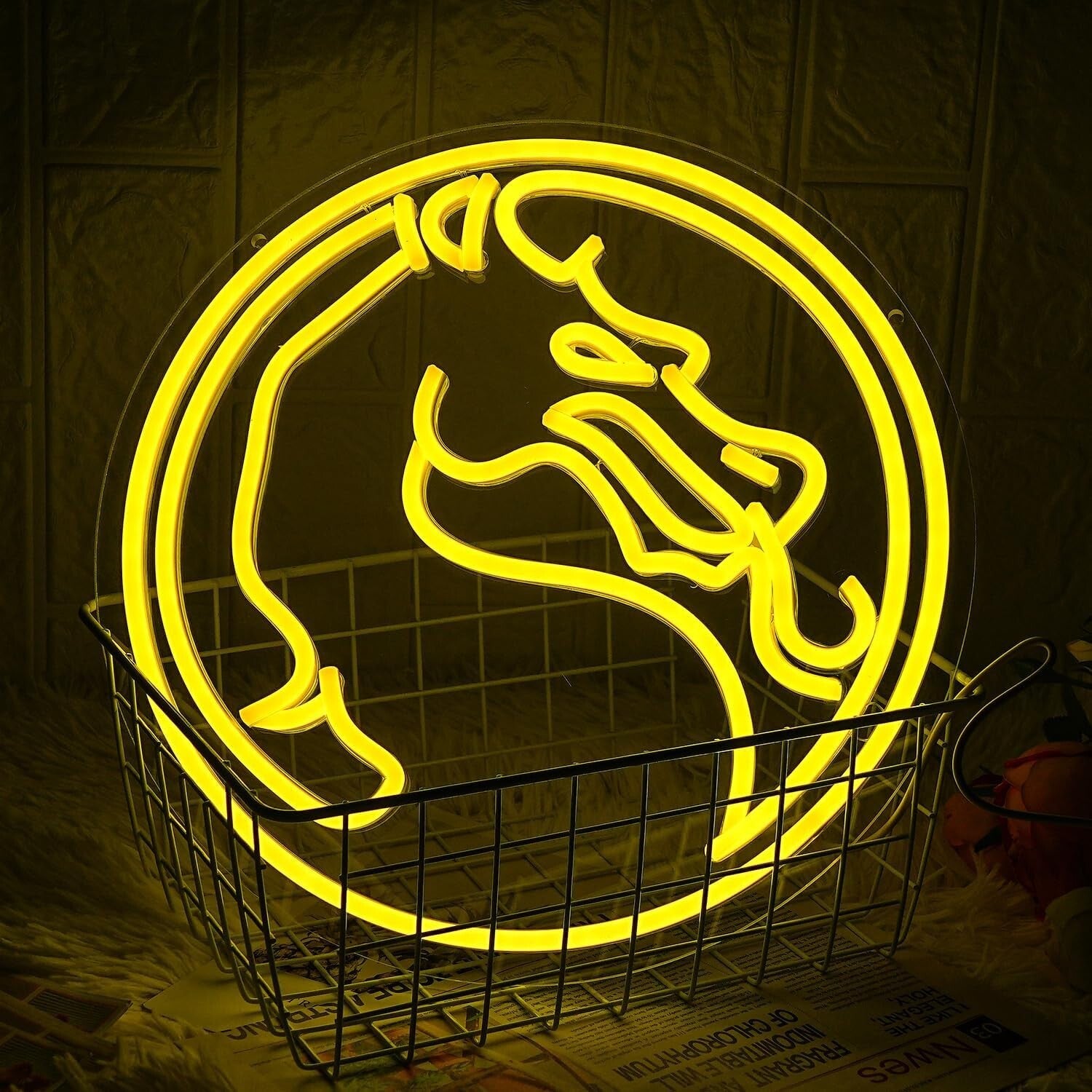 Bright Yellow Dimmable Dragon Neon Sign - Mortal Kombat Game Room Decor