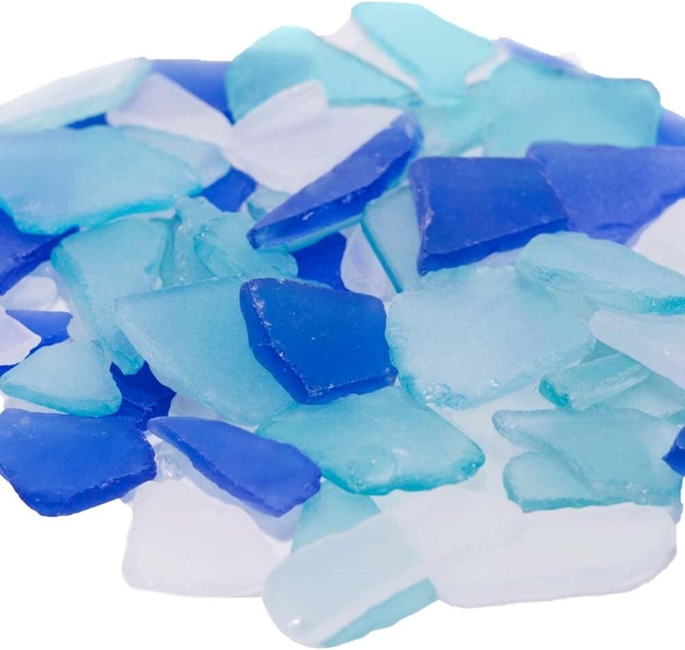 Premium 55 Oz Varied Sea Glass in Cobalt Blue & White - Ideal for Crafts & Decor