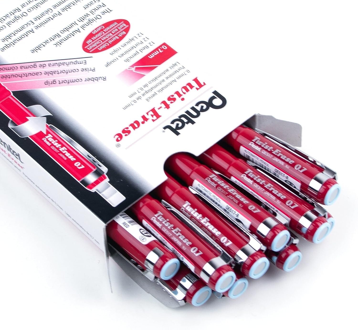 Comfortable 0.7mm Twist-Up Eraser Mechanical Pencil - Pack of 12 Red Barrels