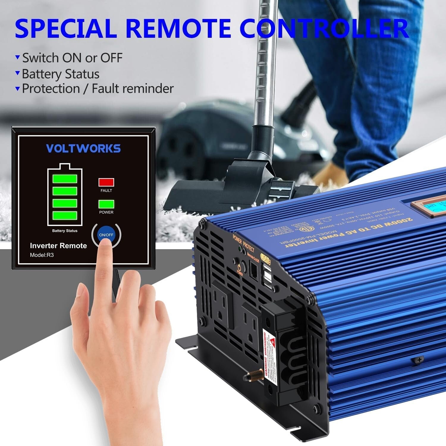 2000W Remote-Controlled Inverter with Dual USB Ports for Outdoor Adventures