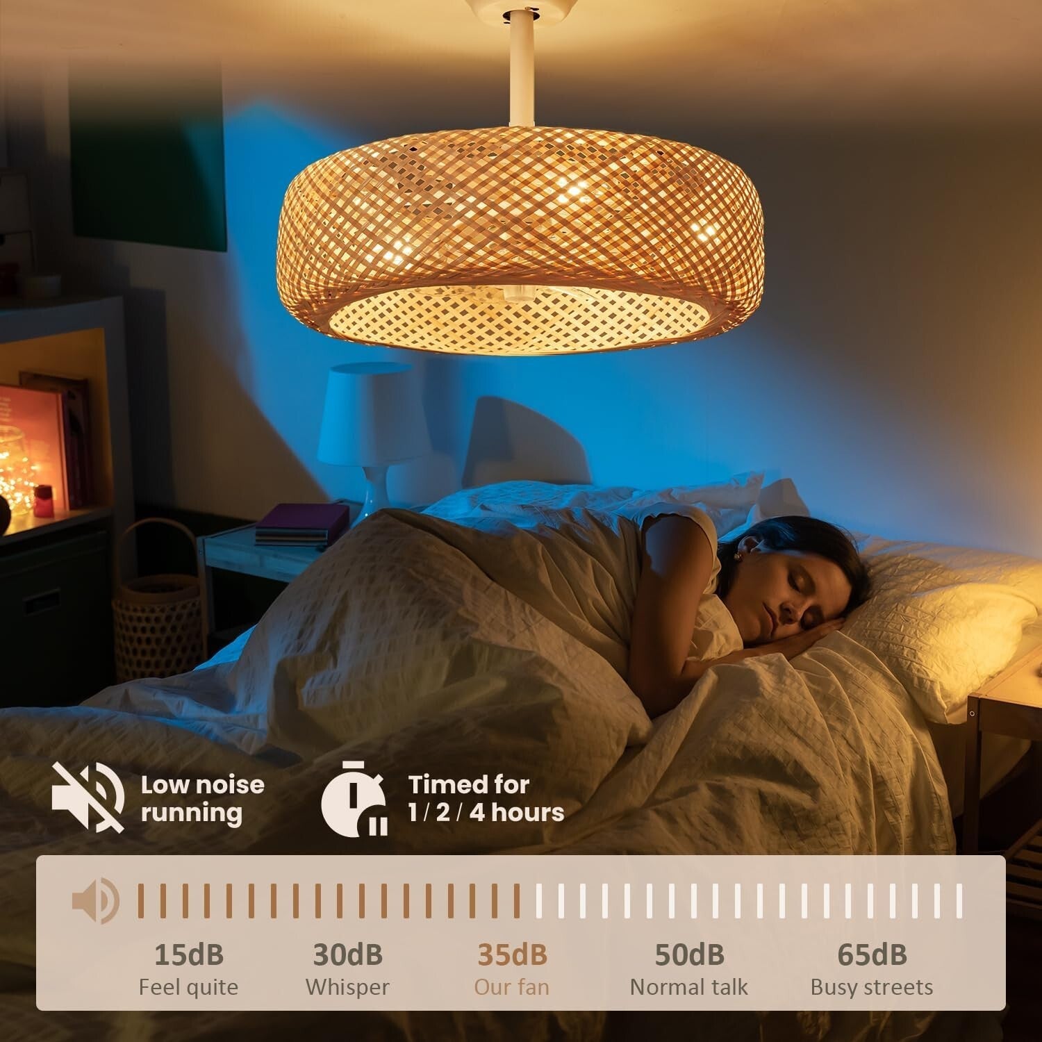 Stylish 20" Boho Rattan Caged Ceiling Fan with Remote Control - Flush Mount