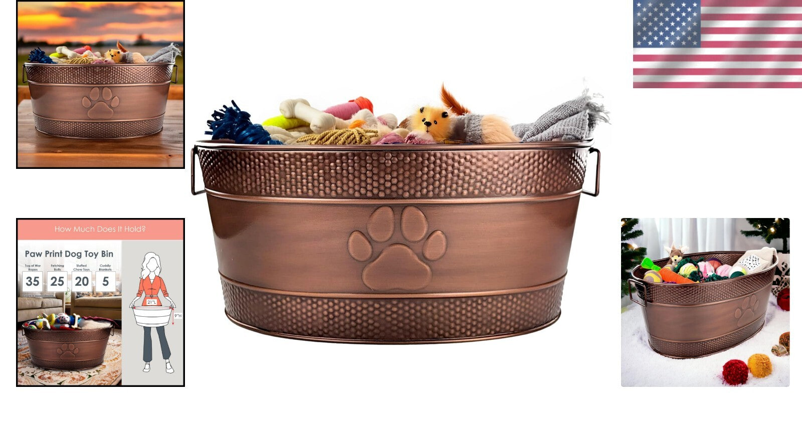 Indestructible Copper Galvanized Dog Toy Bin - Stylish 25 Qt Storage Solution