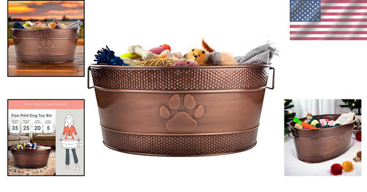 Indestructible Copper Galvanized Dog Toy Bin - Stylish 25 Qt Storage Solution
