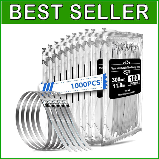 Durable 1000 pcs Self-Locking Metal Zip Ties, 11.8 Inches for Versatile Bundling