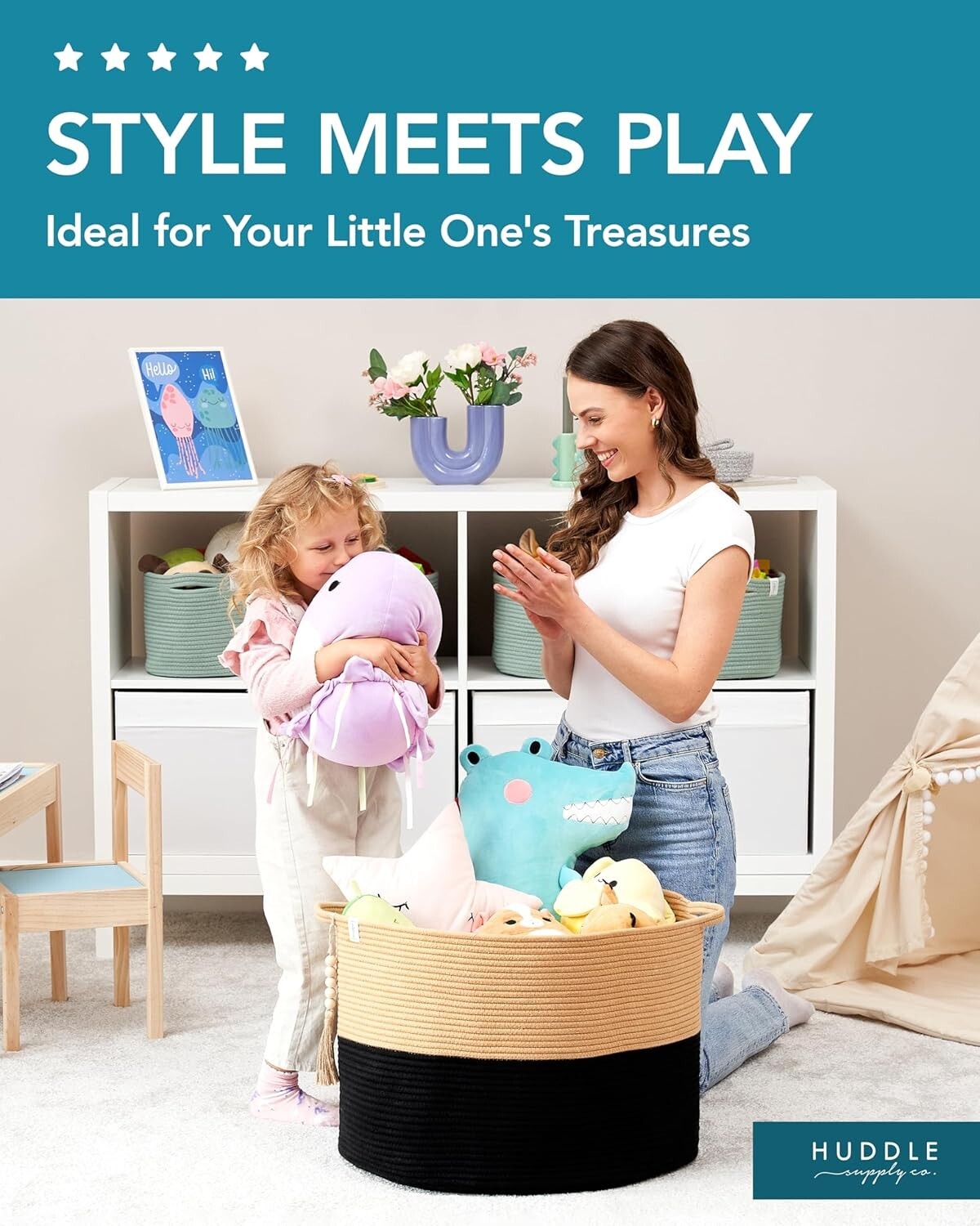 Elegant Washable Jumbo Basket Set - Black & Brown for Home Storage Purposes