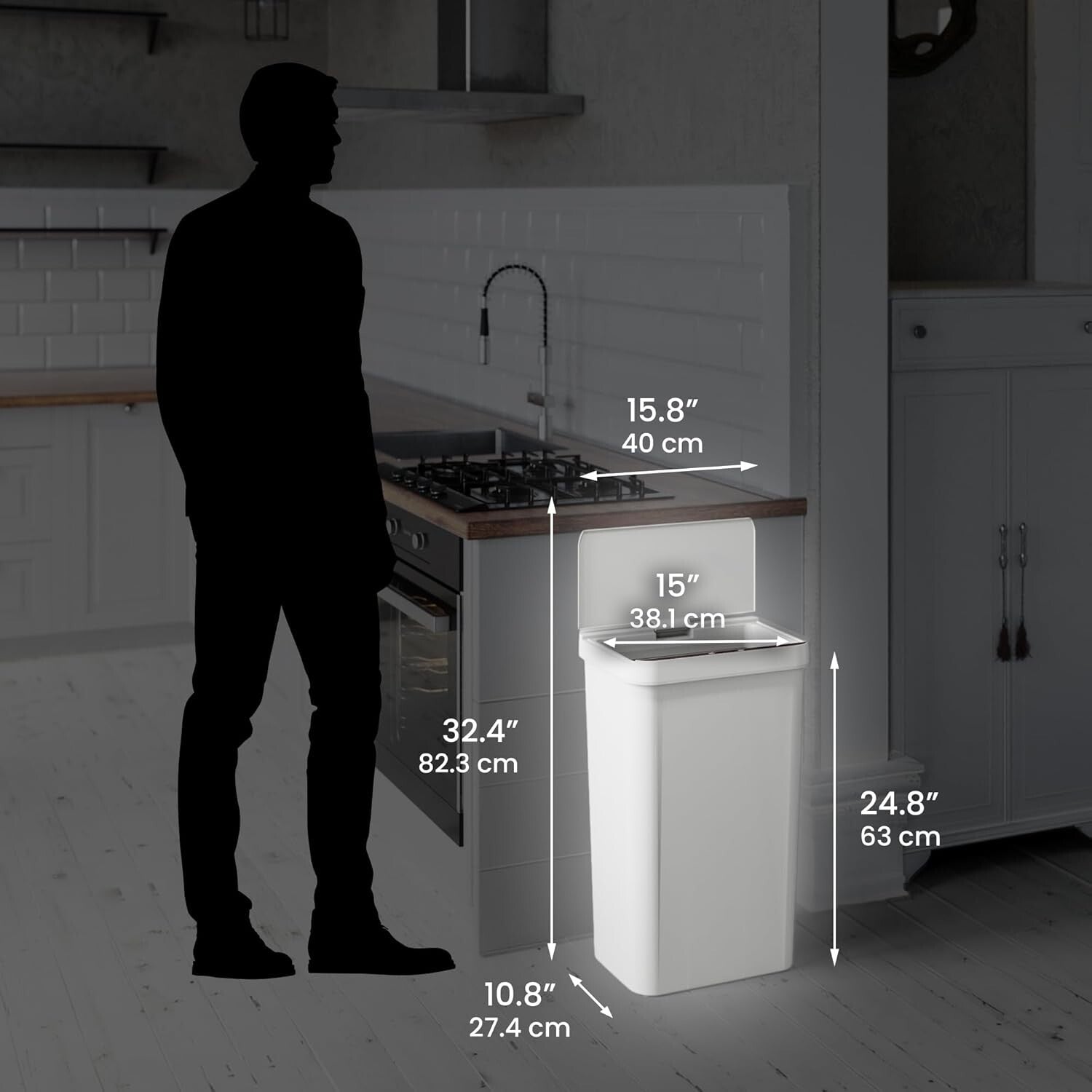 Durable 13.2 Gallon Motion-Sensor Trash Can - Space-Saving Design for Home