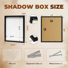 Load image into Gallery viewer, Elegant 16x20 Shadow Box Frame in Black with Shatterproof Plexiglass Cover
