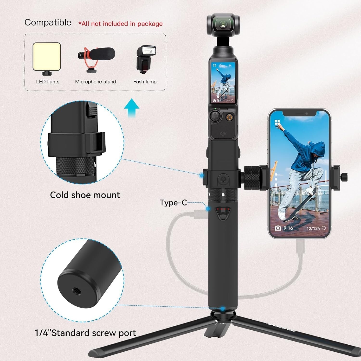 Complete Charging Kit for DJI Osmo Pocket 3 - Power Bank and Phone Holder Set