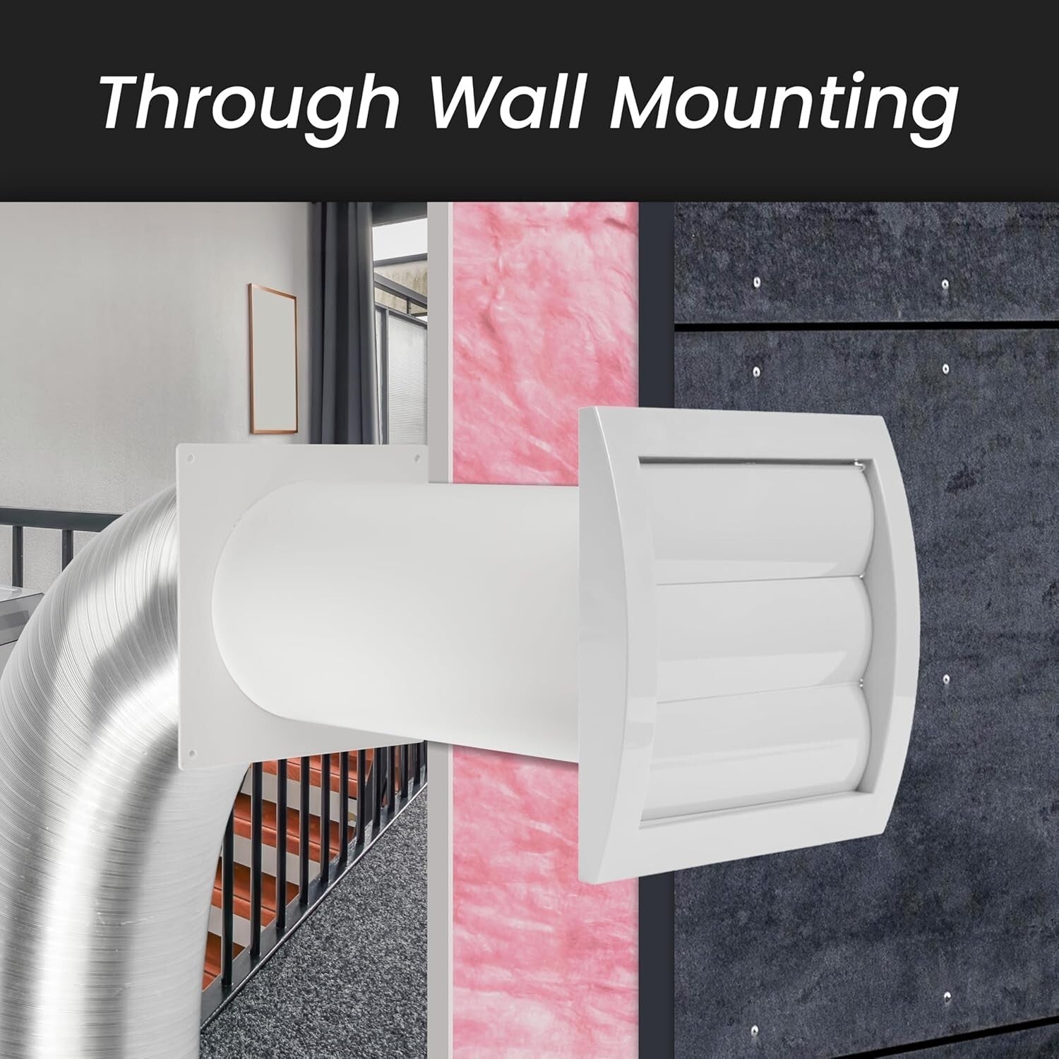 Louvered 5" Dryer Vent Cover Kit - Adjustable Length with Insect Protection