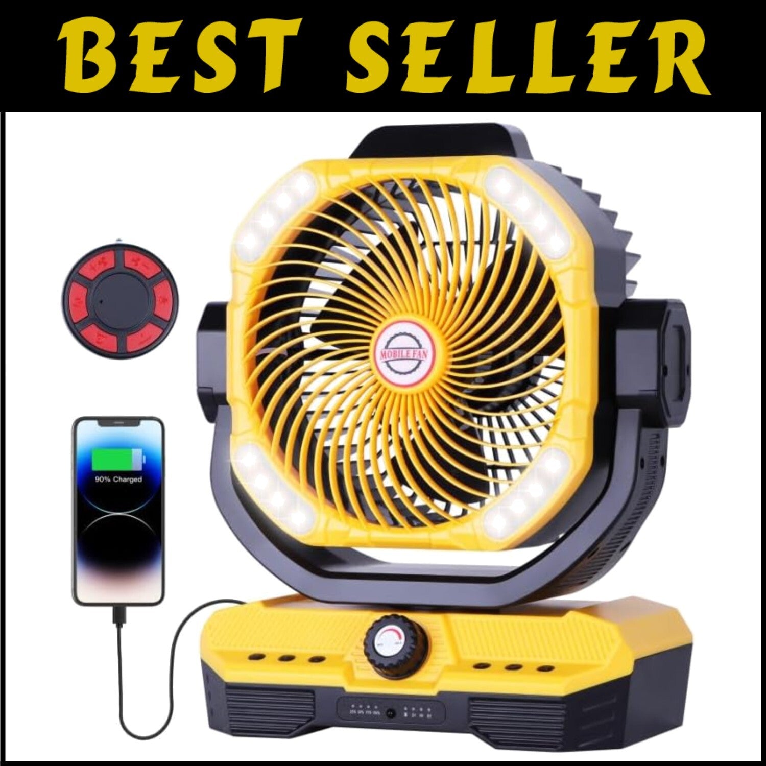 Large Oscillating Fan with Remote Control & Super Bright LED - Ideal for Camping