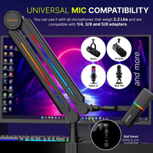 Load image into Gallery viewer, Stainless Steel RGB Adjustable Mic Boom Arm for Professional Streaming Setups
