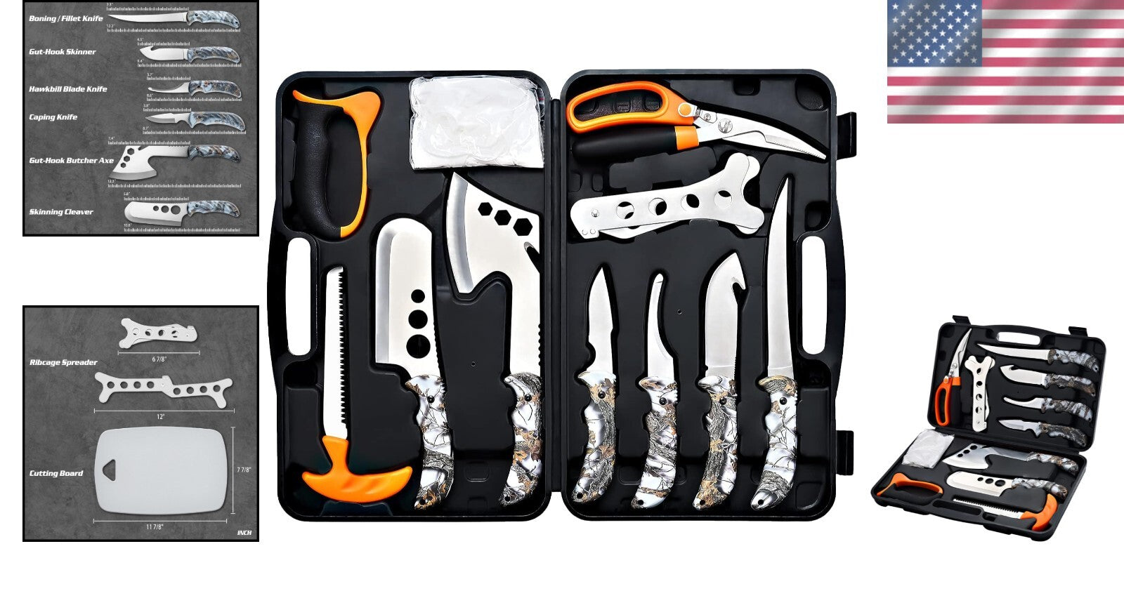12-Piece Hunting Knife Set - Portable Field Dressing Kit with Ergonomic Handle