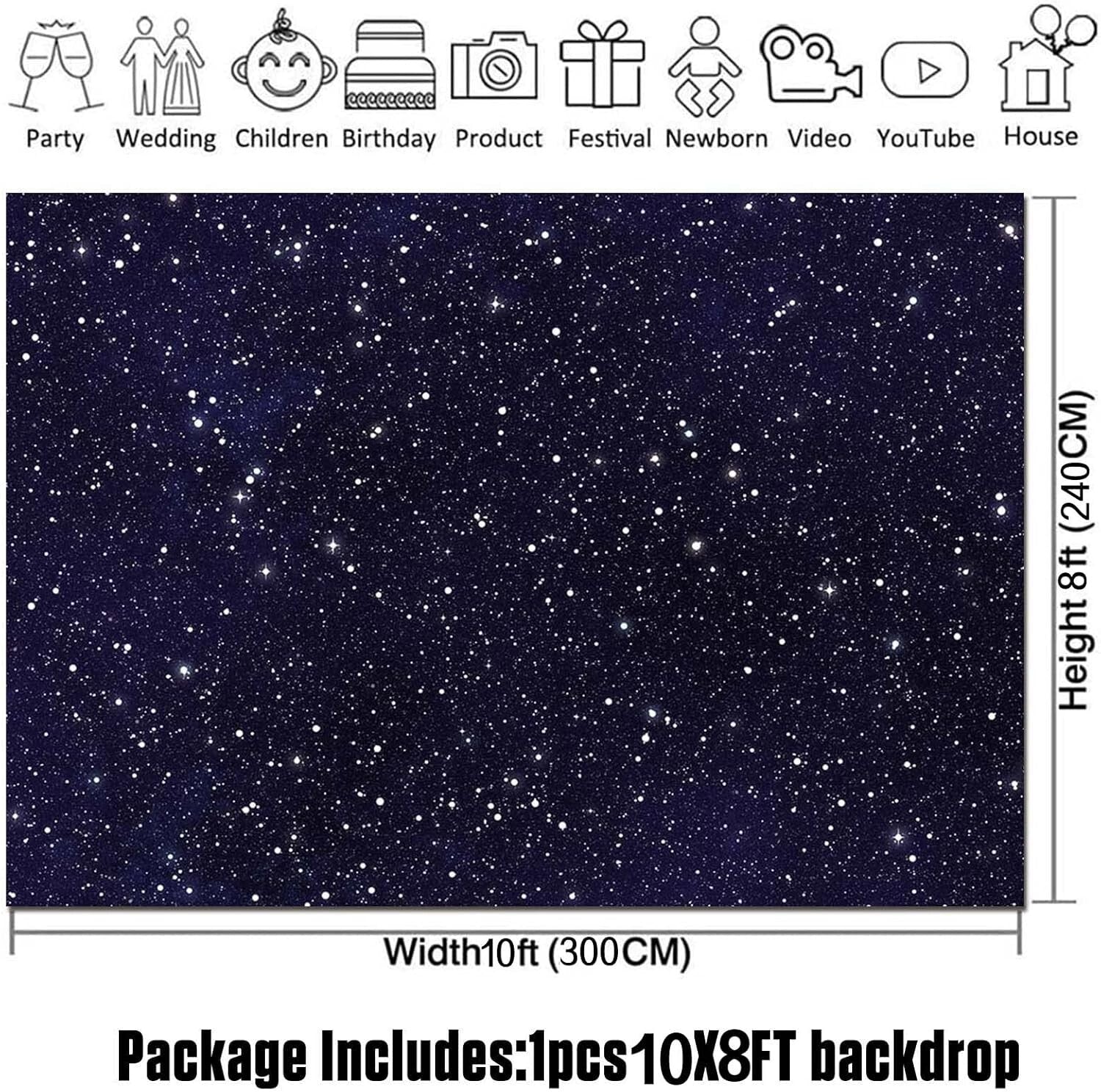 Starry Night 10x8ft Photography Backdrop - Perfect for Kids' Birthday Parties