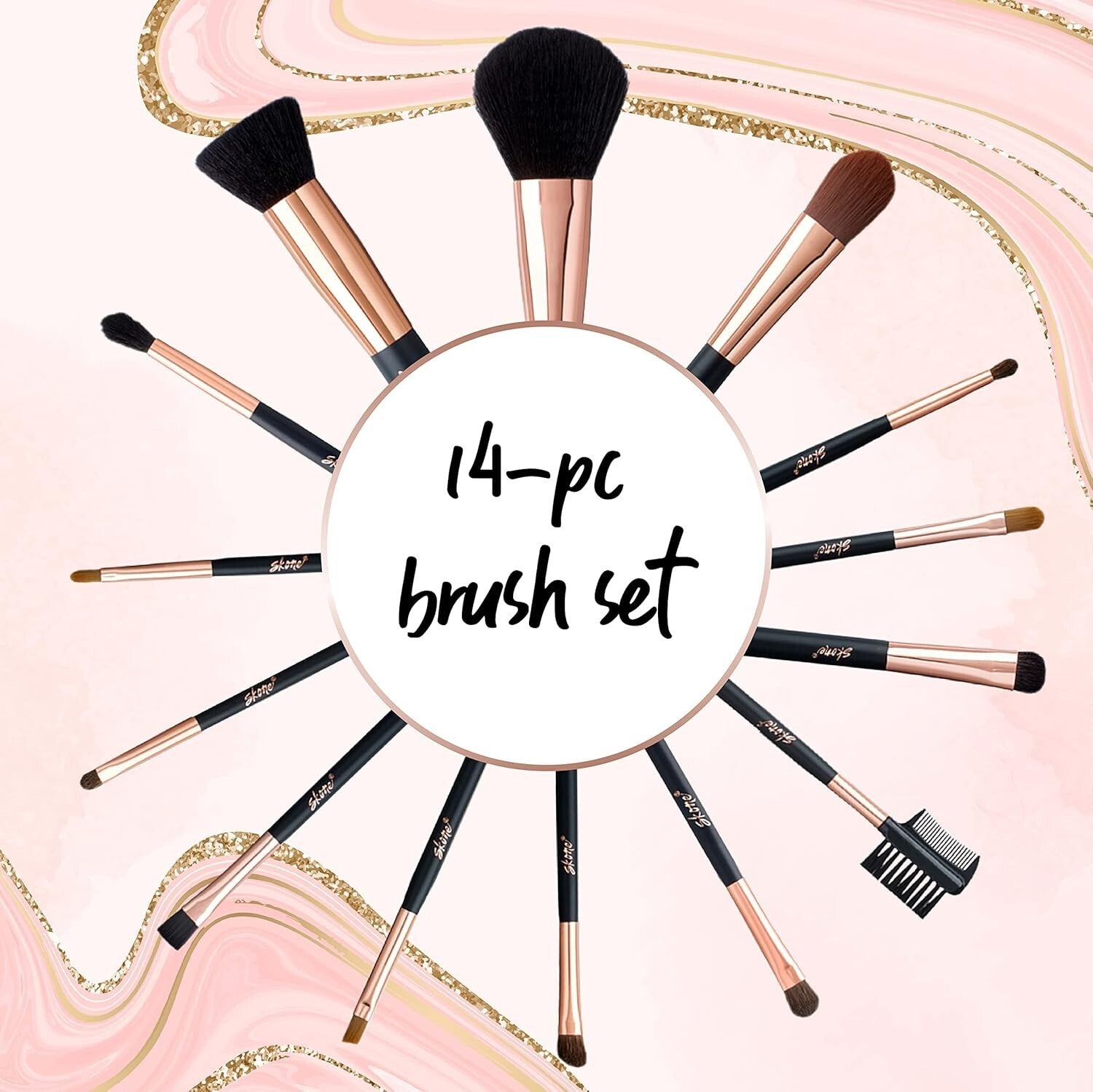 Cruelty-Free Luxury Makeup Brush Set - 14 Essential Brushes for Professional Use