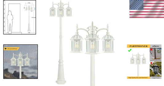 Classic Waterproof Outdoor Lamp Post - 3-Light Birdcage Style for Pathways