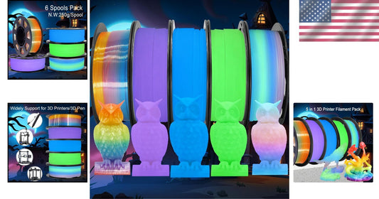 1.25kg Glow in Dark 3D Filament Bundle - 5 x 250g Spools for Creative Projects