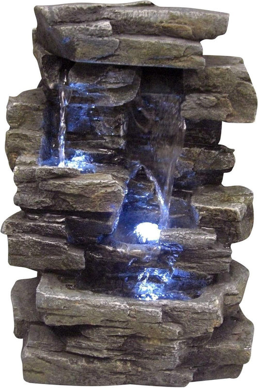 Elegant Gray 4-Tier Water Fountain with LED Lights for Tranquil Ambiance