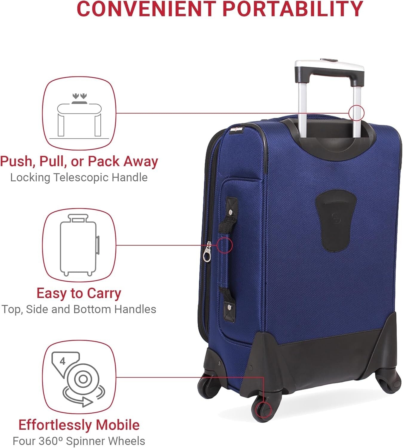Elegant Blue 21-Inch Expandable Carry-On Luggage with 360° Wheels and Wet Bag