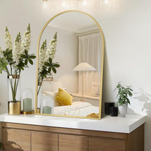 Load image into Gallery viewer, 24"x36" High-Definition Arched Mirror in Brushed Gold - Lightweight &amp; Stylish