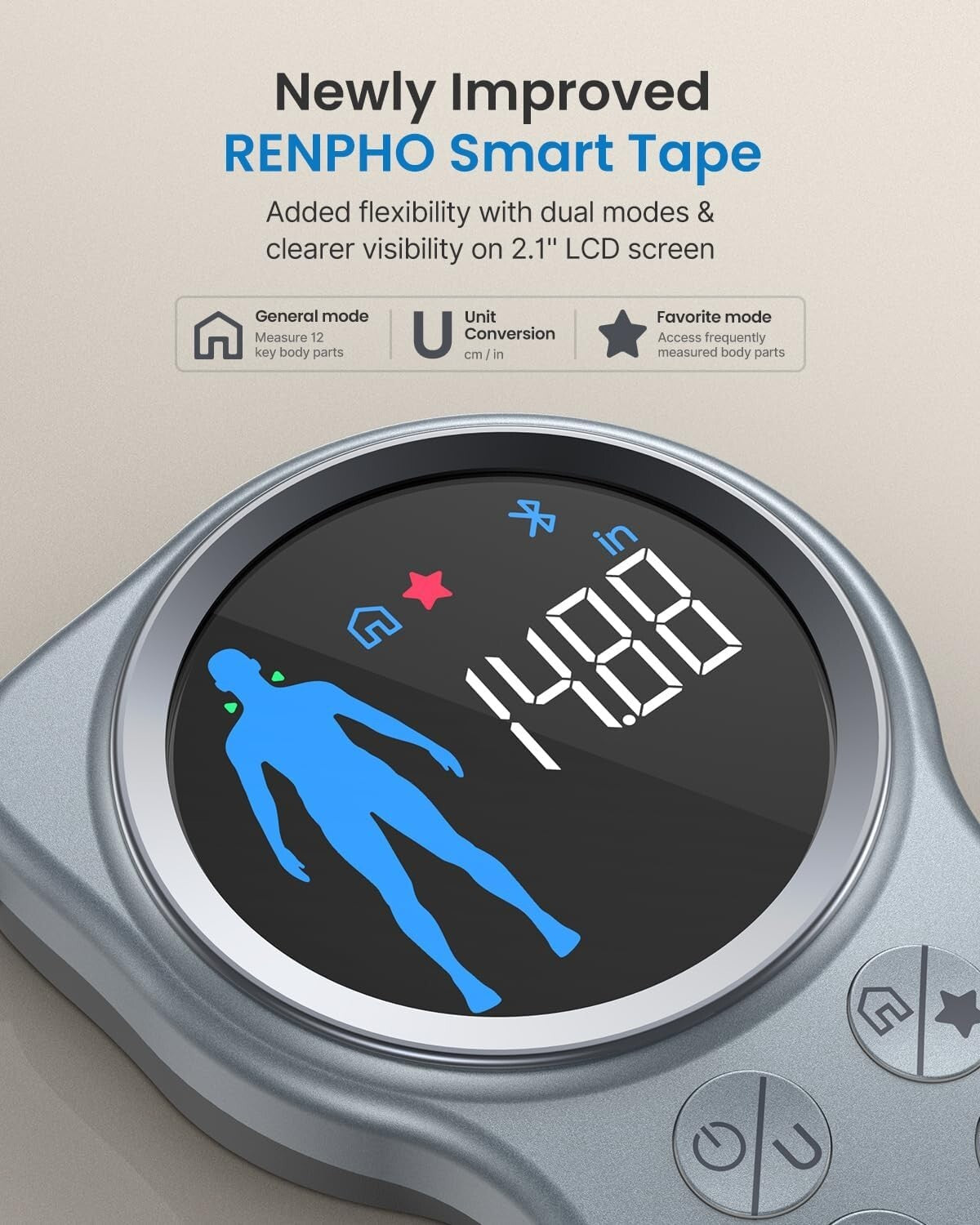 Ergonomic Smart Tape Measure with Large Display & Health App Integration