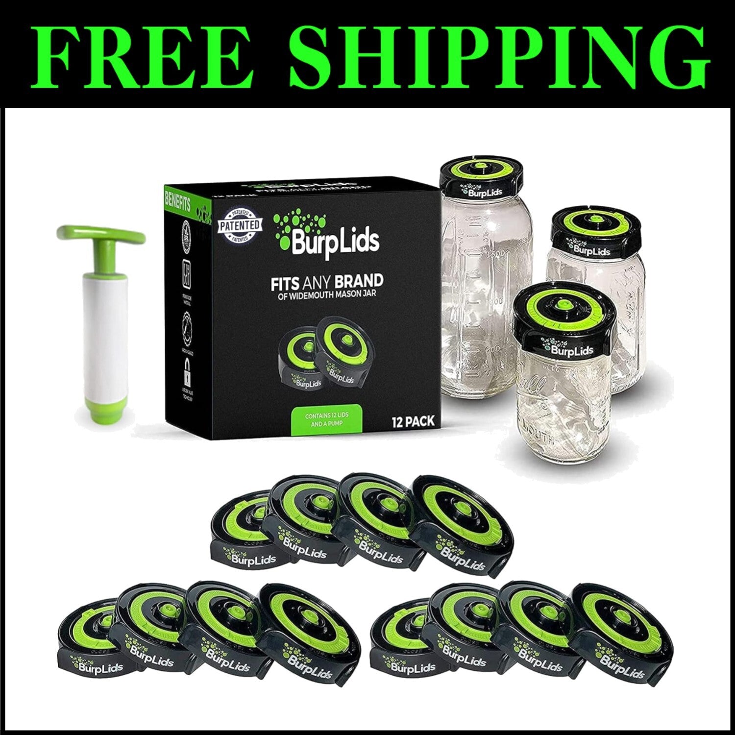 Enhanced 12-Lid Kit for Mason Jars - Effortless Vacuum Sealing with Tracker