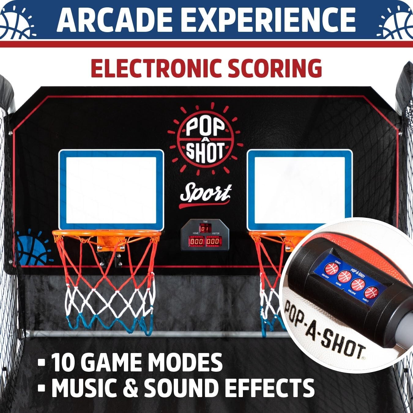 Foldable Arcade Basketball Game - Durable Steel Frame with 10 Game Options