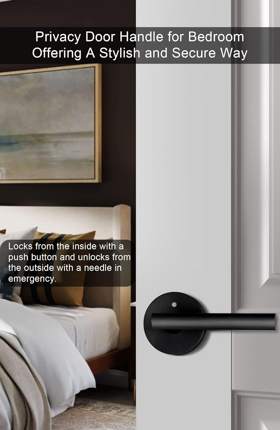 Zinc Alloy Matte Black Privacy Lever Door Handle - 6 Pack with Installation Kit