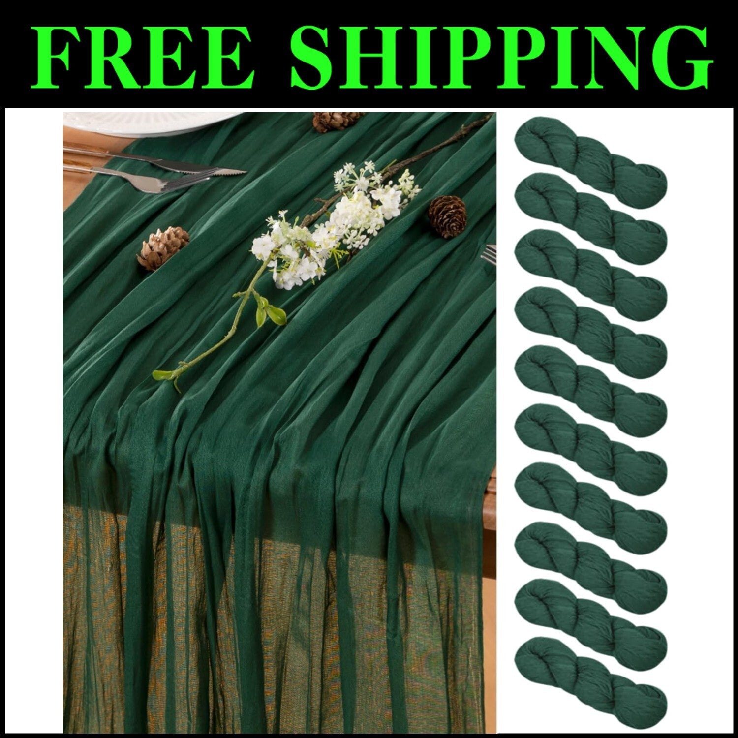 Premium Emerald Green Cheesecloth Table Runner Set - Perfect for Any Celebration