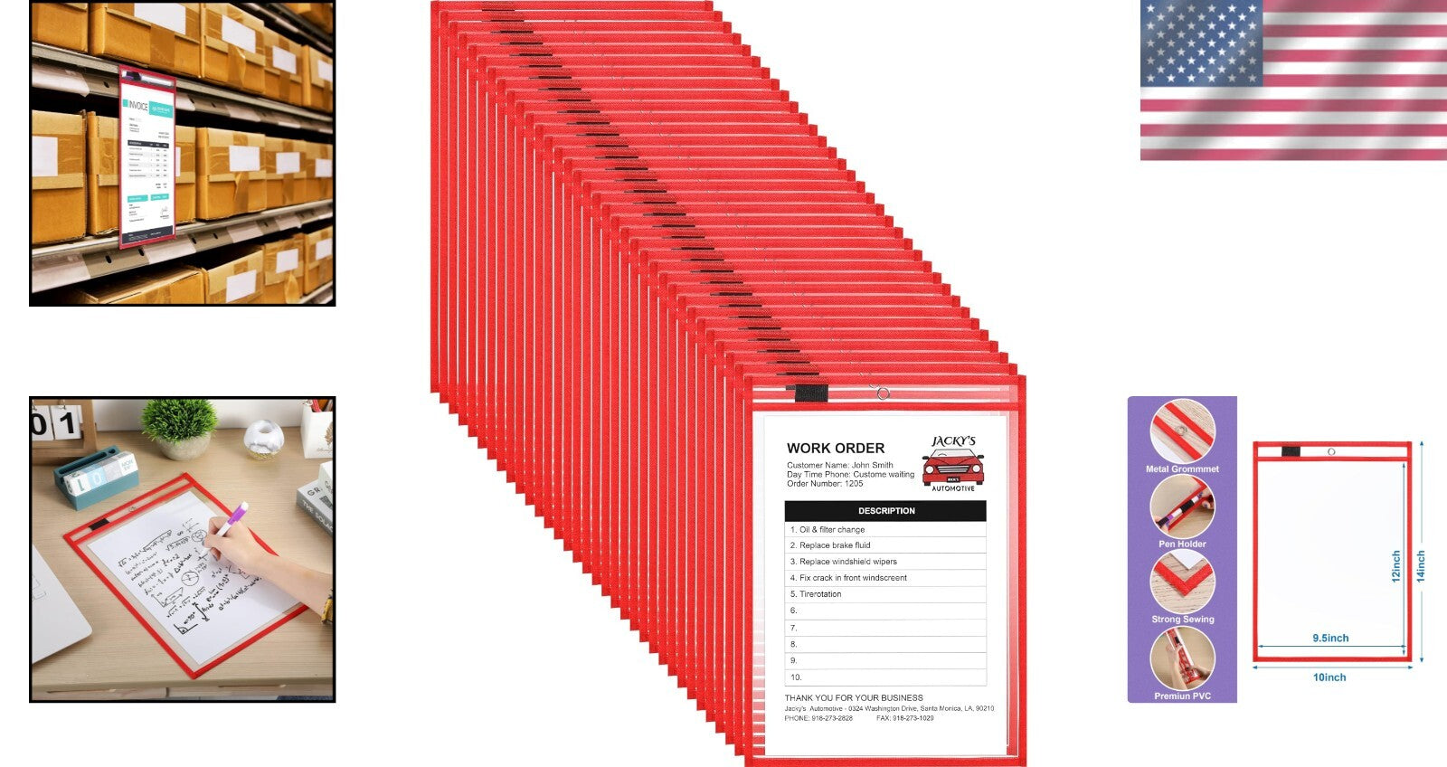 50 Clear Dry Erase Pockets - 14x10 Inch Ticket Holders for Classroom & Shop Use